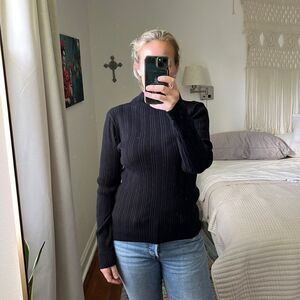 Madewell Sweater Womens Large‎ Black Leaton Alpaca Wool Mock Neck Rib Knit